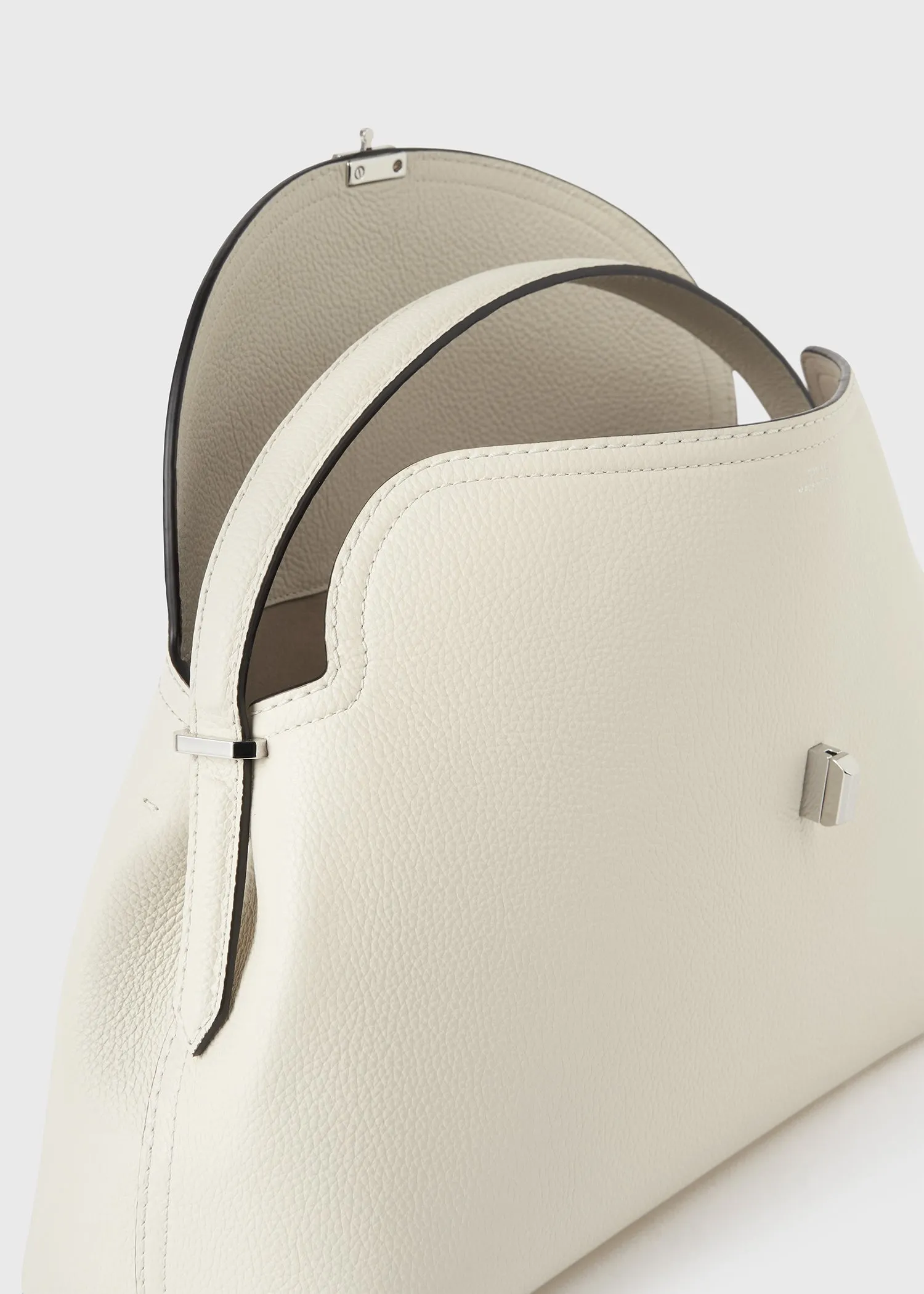 T-Lock grained-leather top handle milk