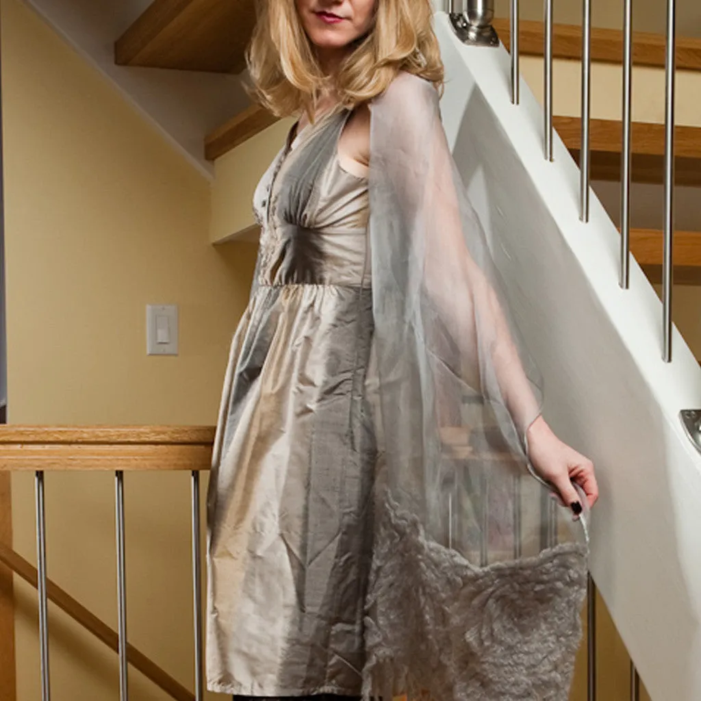 Taupe Grey Ombre Silk Embroidered Dress