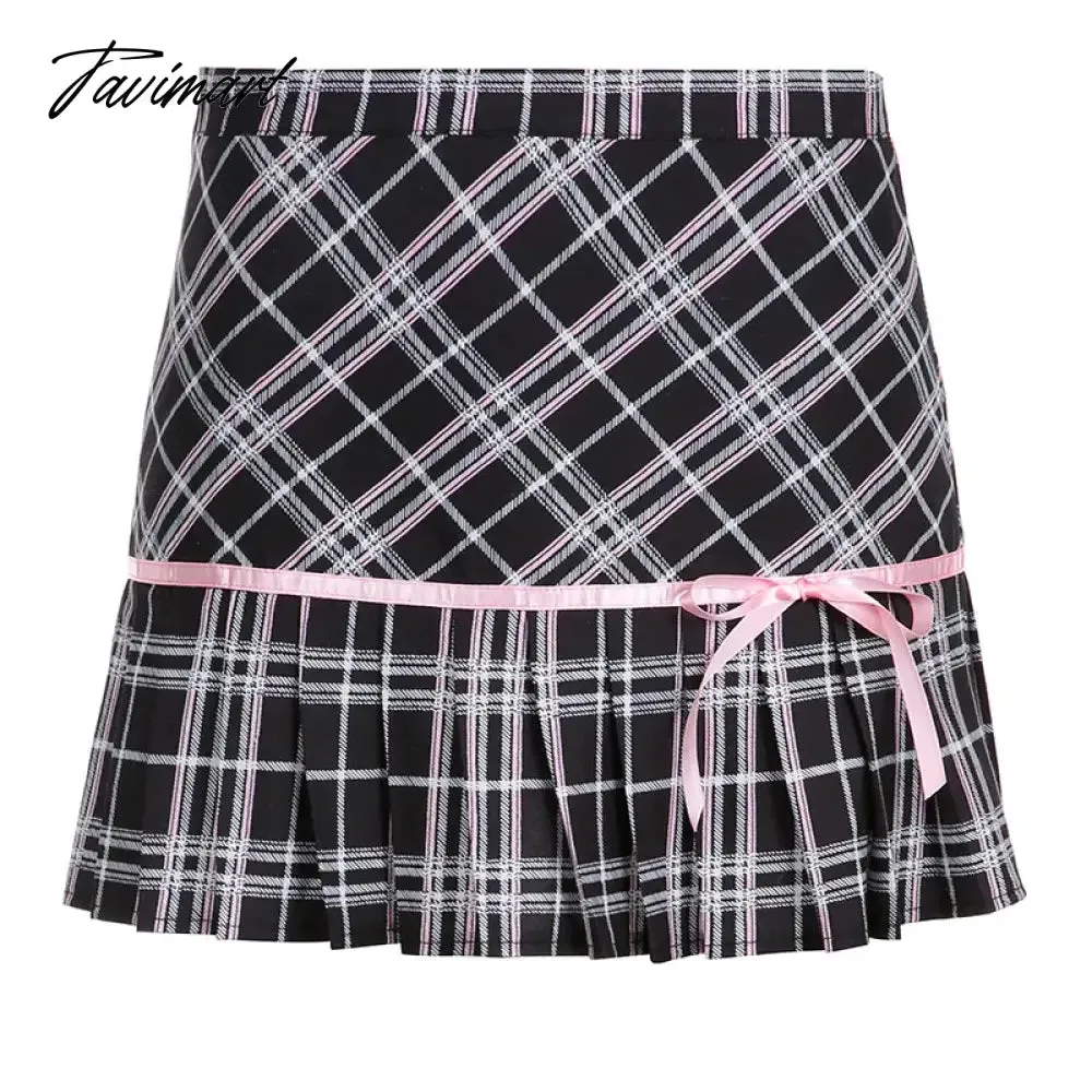 TAVIMART  -  Casual plaid Mini pleated Skirts for Summer Women's Skirt 2024 New Elegant High Waist Skinny Sexy A-line lining Skirt for Ladies