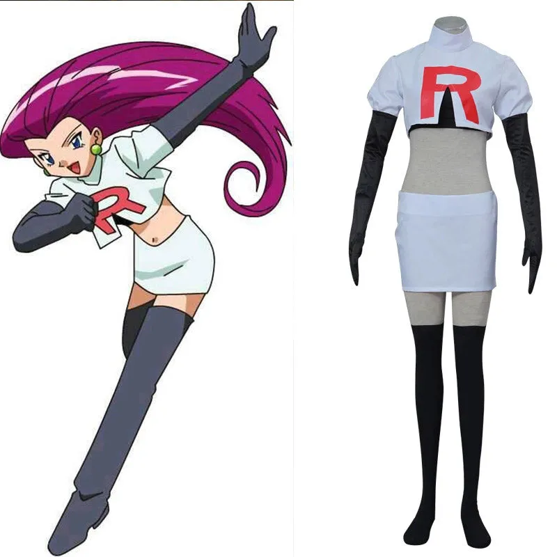 Team Rocket Jesse Musashi Kojirou Costume Anime Pokemon Cosplay Halloween Party Suit