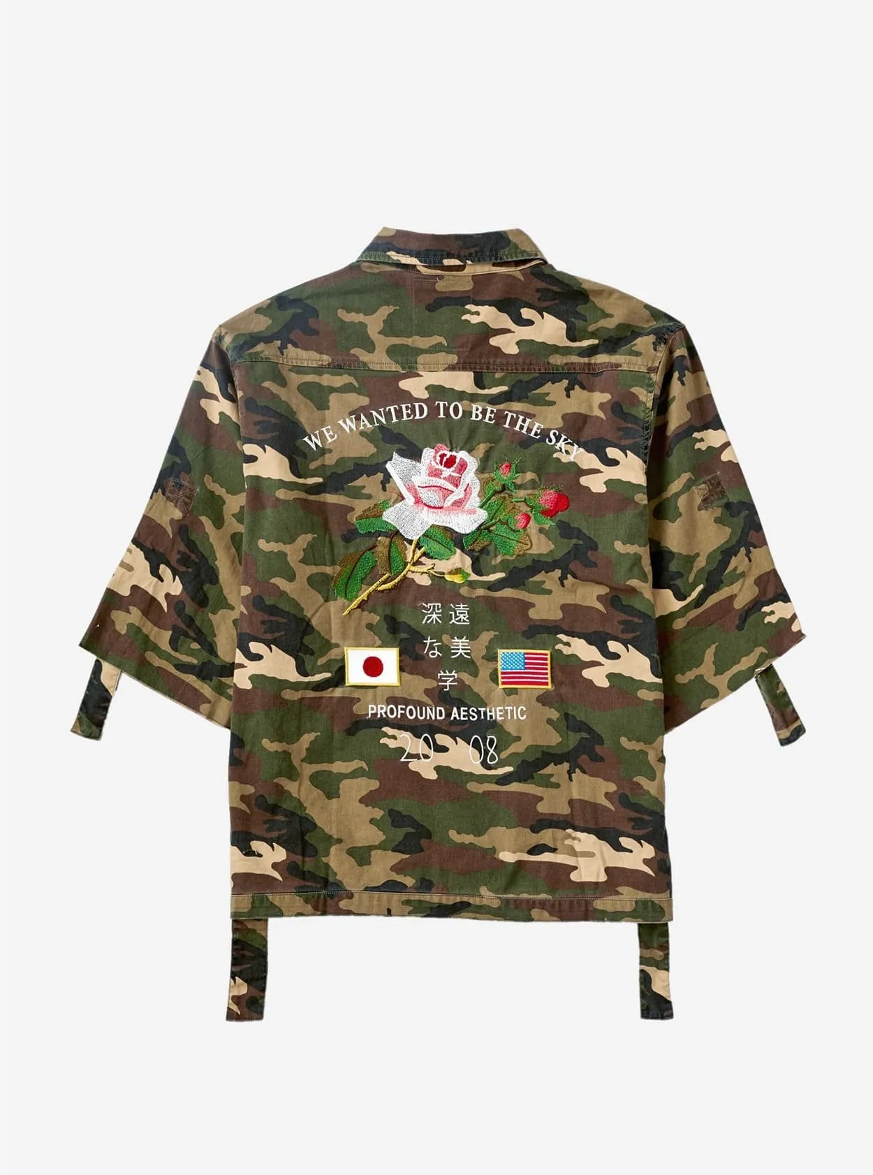 Three-Quarter Raw Sleeve Military Rose Parka in Woodland Camo