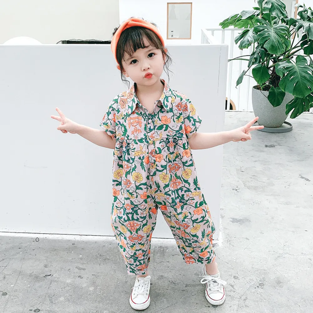 Toddler Girls Summer Floral Jumpsuit Girl Boutique Clothing Wholesale