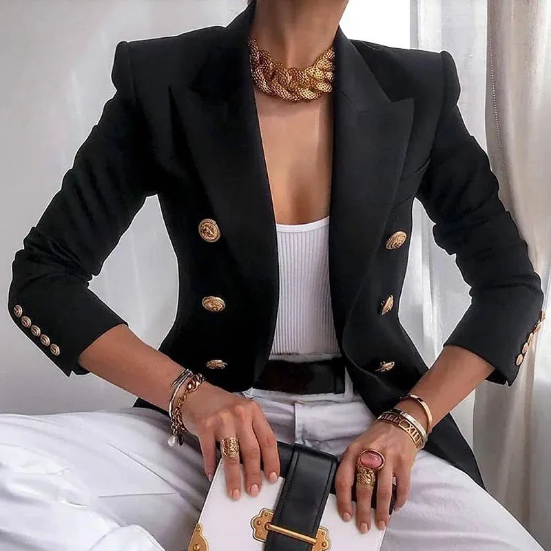 Toleet-Chic Blazer Woman Spring Long Sleeve Double Breatsed Lapel Solid Coat Elegant Casual Jackets Blazers 2024 Office Lady Outwears