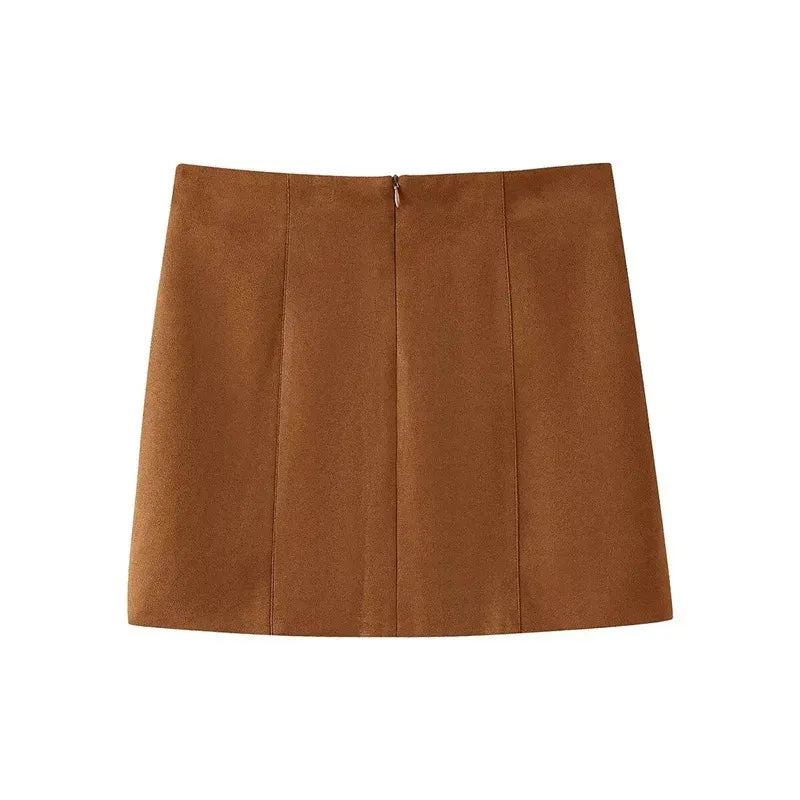 Toleet-Winter Outfits Christmas Black Friday 2025 Autumn Spring New Elegant Suede Two Piece Mini Skirt Set Women's Fashion Long Sleeved Suede Coat with Half Skirt Set