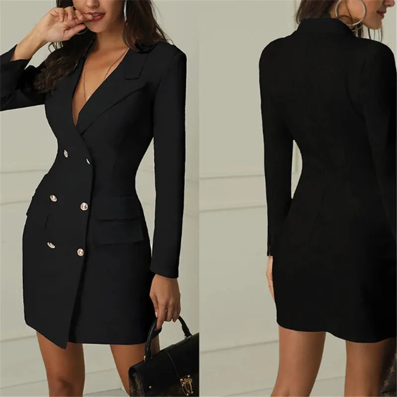 Toleet-Women Elegant Blazer Dress Office Casual White Black Dresses Spring Autumn Slim Suit Outfits Outwear Clothing Dropshipping