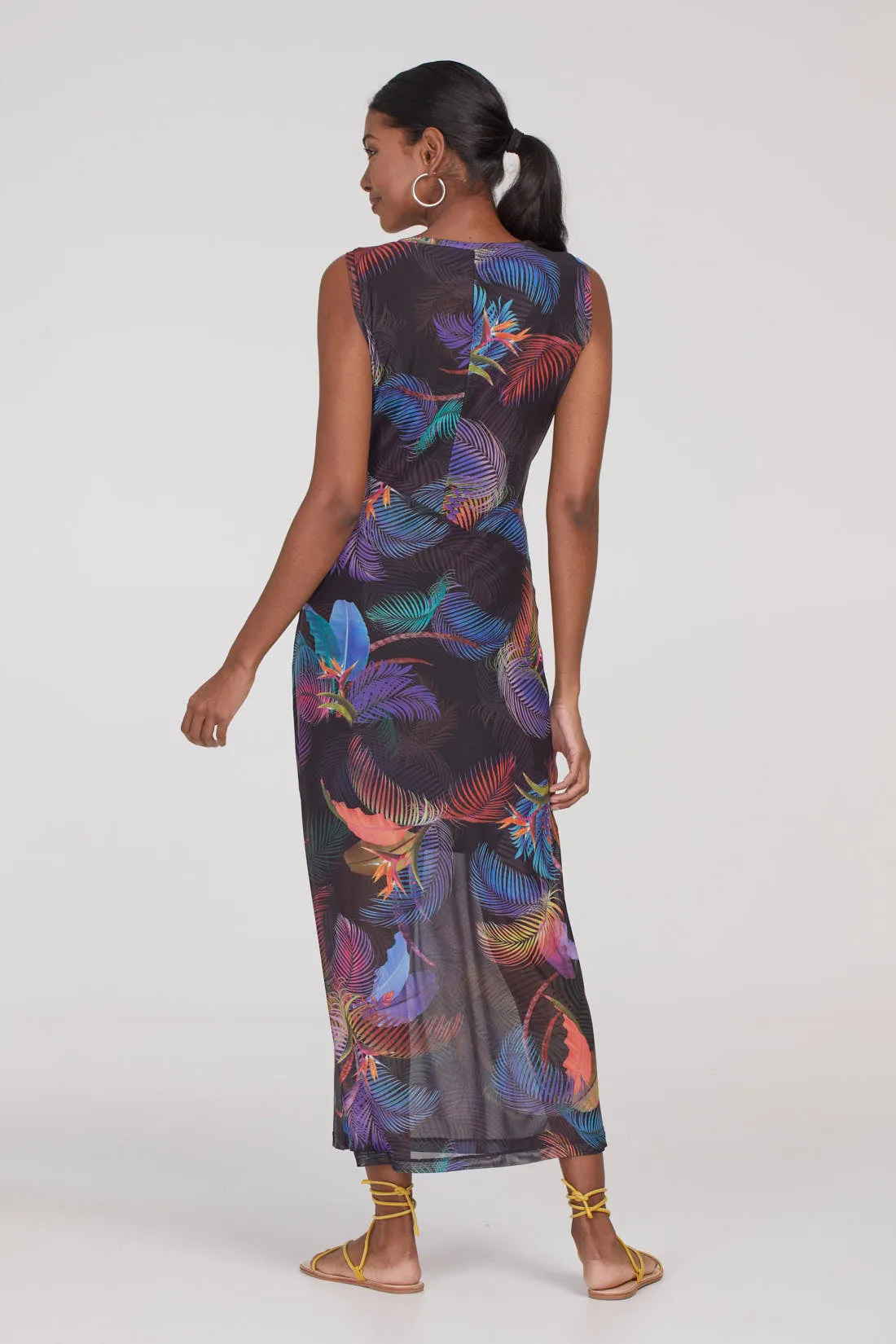 Tribal | Sleeveless | Tropical Print | Mesh | Maxi Dress | Women's