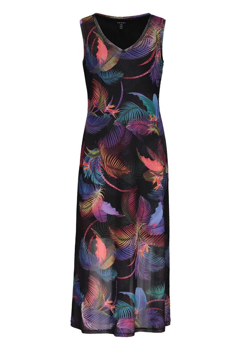 Tribal | Sleeveless | Tropical Print | Mesh | Maxi Dress | Women's