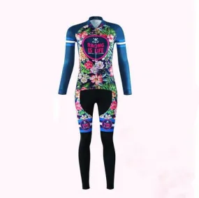 Tropical Flowers Long Sleeve Cycling Jersey Set   Gloves