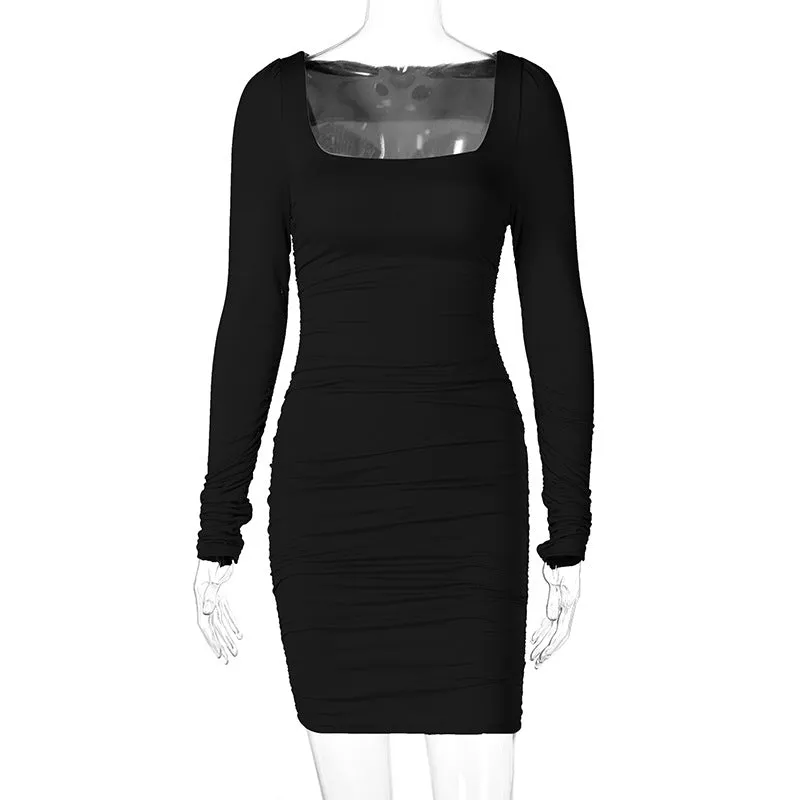 Uniwim dress to impress codes Hot Selling 2024 Spring and Summer New Elegant Slim-Fit Long-Sleeved Pleated Solid Color Dress Female Fashion