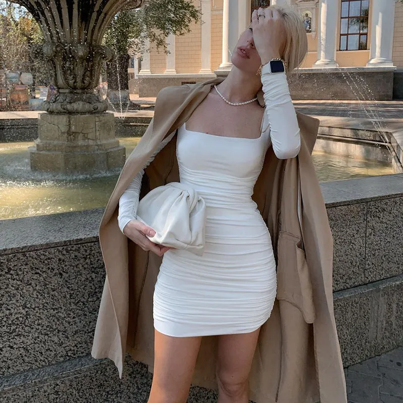 Uniwim dress to impress codes Hot Selling 2024 Spring and Summer New Elegant Slim-Fit Long-Sleeved Pleated Solid Color Dress Female Fashion