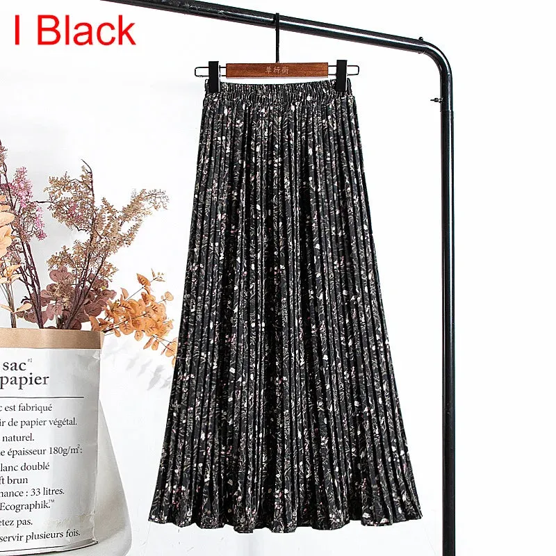 Uniwim Skirts Womens 2024 High Waist Floral Print Mid Calf Long Pleated Skirt Women Summer Vintage Elegant Chiffon Midi Skirt