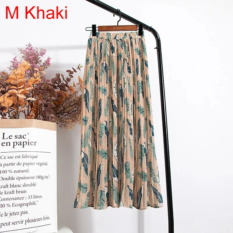 Uniwim Skirts Womens 2024 High Waist Floral Print Mid Calf Long Pleated Skirt Women Summer Vintage Elegant Chiffon Midi Skirt