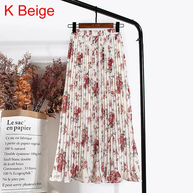 Uniwim Skirts Womens 2024 High Waist Floral Print Mid Calf Long Pleated Skirt Women Summer Vintage Elegant Chiffon Midi Skirt