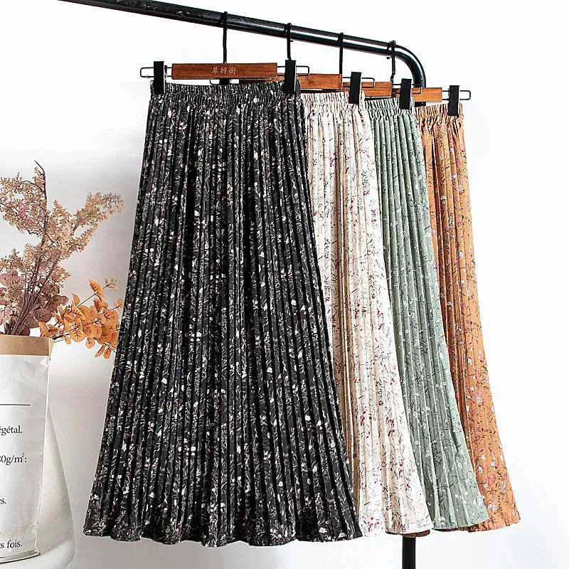 Uniwim Skirts Womens 2024 High Waist Floral Print Mid Calf Long Pleated Skirt Women Summer Vintage Elegant Chiffon Midi Skirt