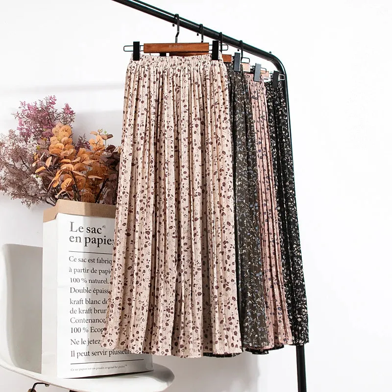 Uniwim Skirts Womens 2024 High Waist Floral Print Mid Calf Long Pleated Skirt Women Summer Vintage Elegant Chiffon Midi Skirt