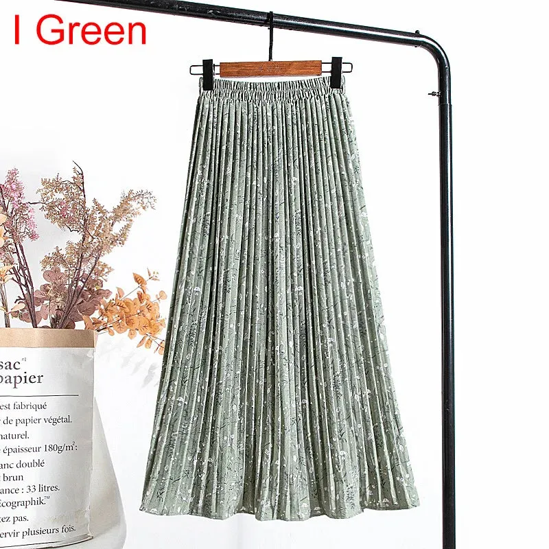 Uniwim Skirts Womens 2024 High Waist Floral Print Mid Calf Long Pleated Skirt Women Summer Vintage Elegant Chiffon Midi Skirt