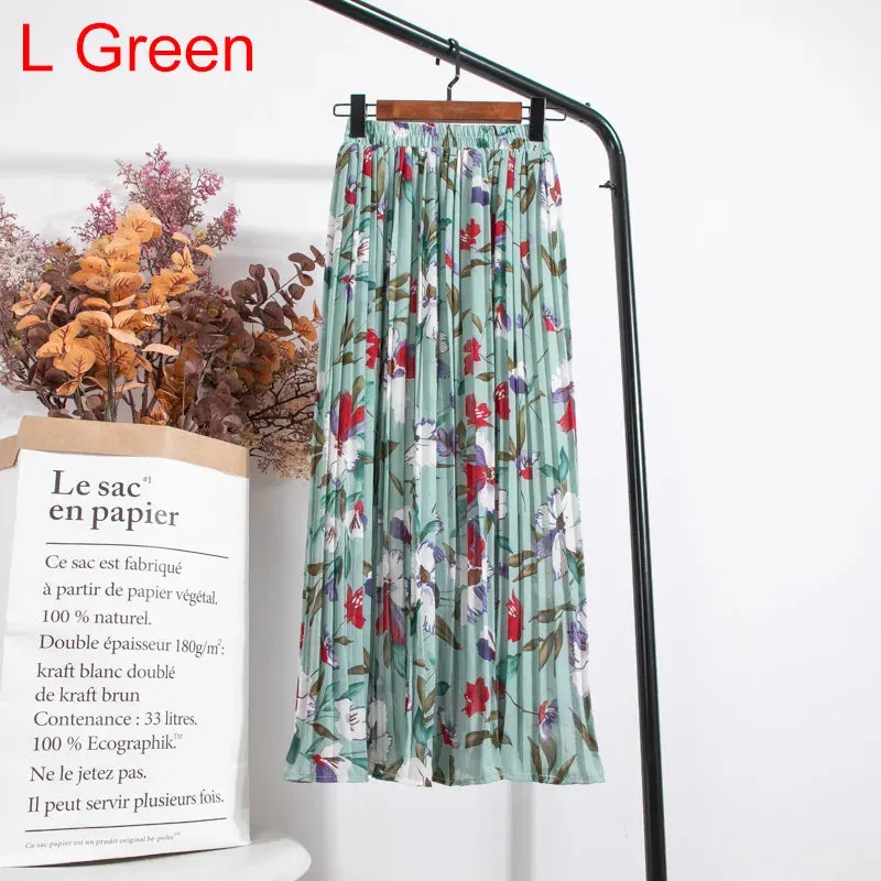 Uniwim Skirts Womens 2024 High Waist Floral Print Mid Calf Long Pleated Skirt Women Summer Vintage Elegant Chiffon Midi Skirt