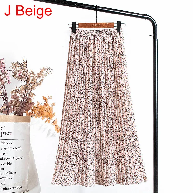 Uniwim Skirts Womens 2024 High Waist Floral Print Mid Calf Long Pleated Skirt Women Summer Vintage Elegant Chiffon Midi Skirt