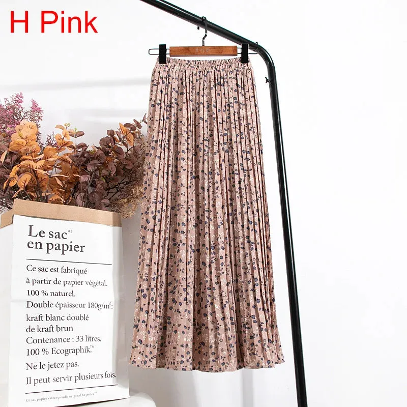 Uniwim Skirts Womens 2024 High Waist Floral Print Mid Calf Long Pleated Skirt Women Summer Vintage Elegant Chiffon Midi Skirt