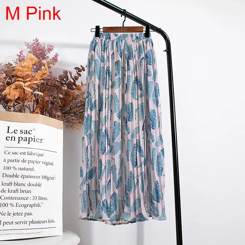 Uniwim Skirts Womens 2024 High Waist Floral Print Mid Calf Long Pleated Skirt Women Summer Vintage Elegant Chiffon Midi Skirt