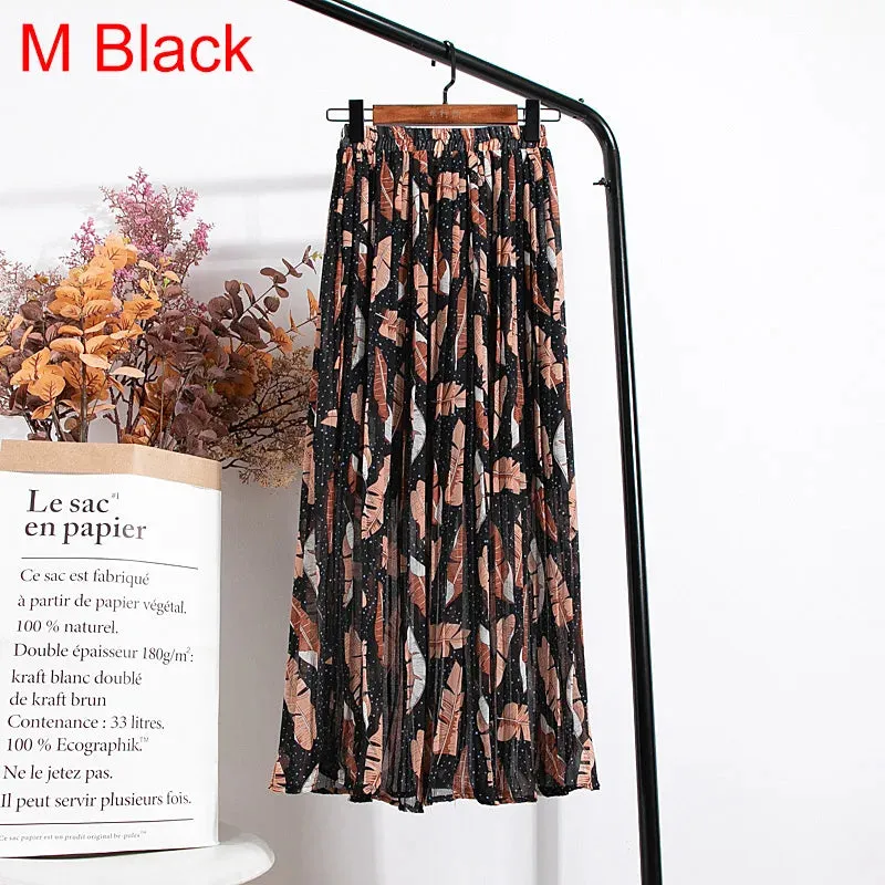 Uniwim Skirts Womens 2024 High Waist Floral Print Mid Calf Long Pleated Skirt Women Summer Vintage Elegant Chiffon Midi Skirt