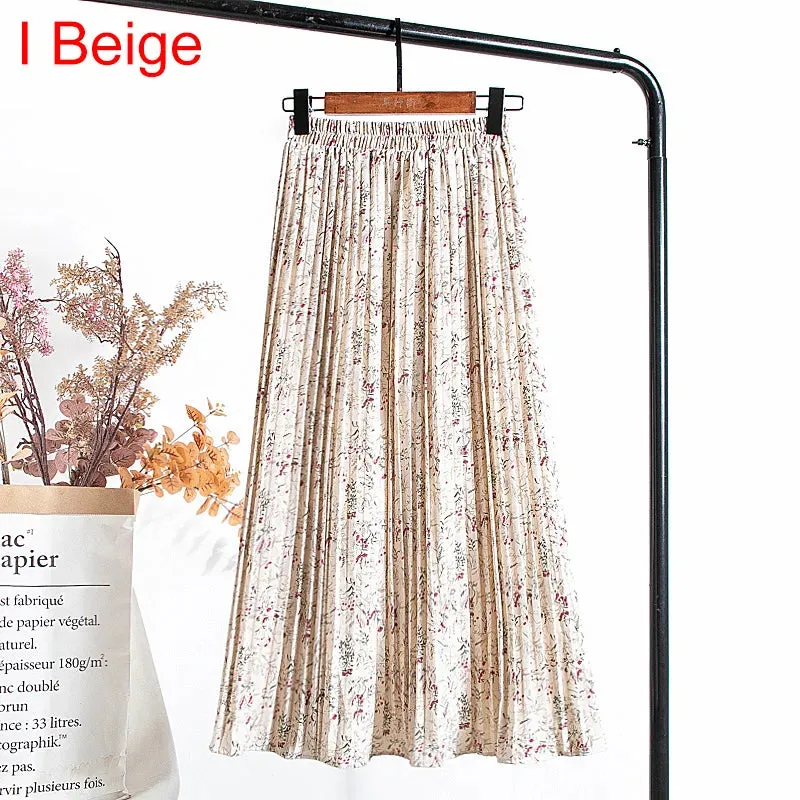 Uniwim Skirts Womens 2024 High Waist Floral Print Mid Calf Long Pleated Skirt Women Summer Vintage Elegant Chiffon Midi Skirt