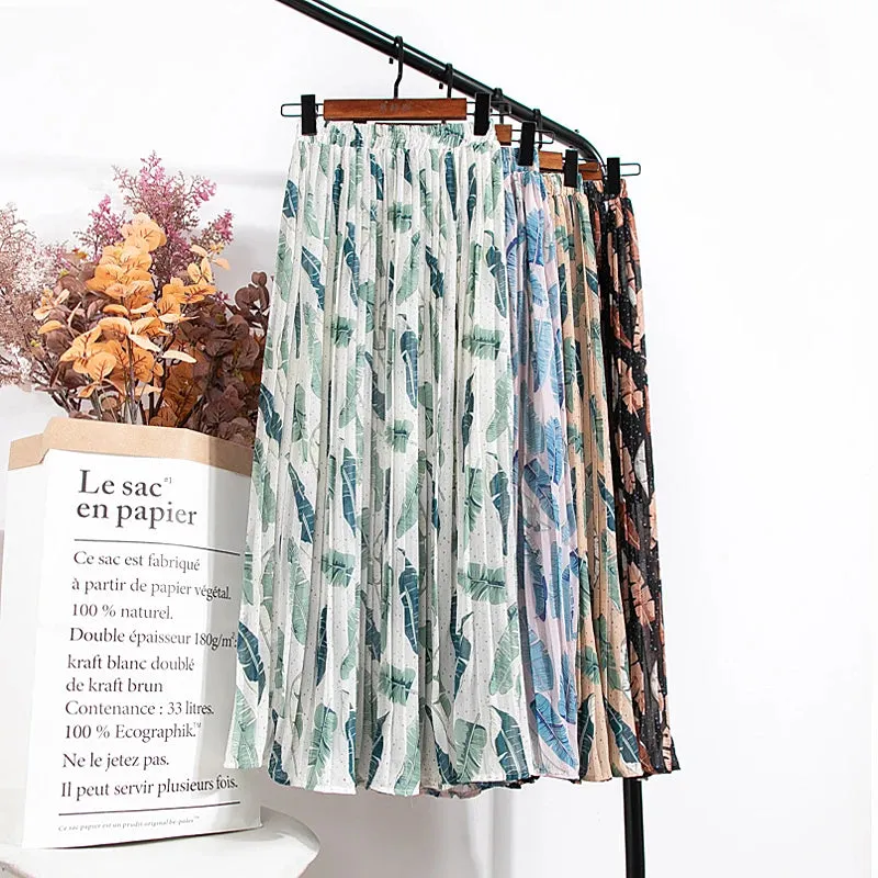 Uniwim Skirts Womens 2024 High Waist Floral Print Mid Calf Long Pleated Skirt Women Summer Vintage Elegant Chiffon Midi Skirt