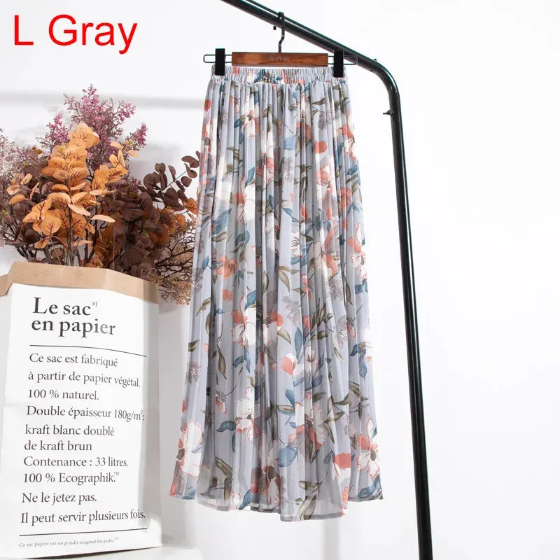 Uniwim Skirts Womens 2024 High Waist Floral Print Mid Calf Long Pleated Skirt Women Summer Vintage Elegant Chiffon Midi Skirt