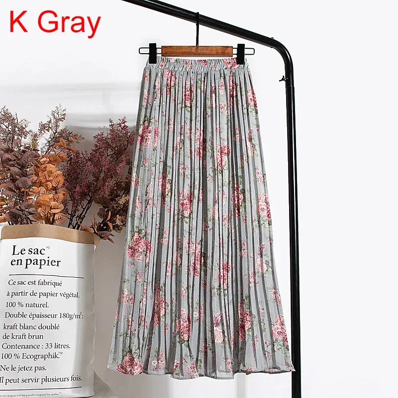 Uniwim Skirts Womens 2024 High Waist Floral Print Mid Calf Long Pleated Skirt Women Summer Vintage Elegant Chiffon Midi Skirt