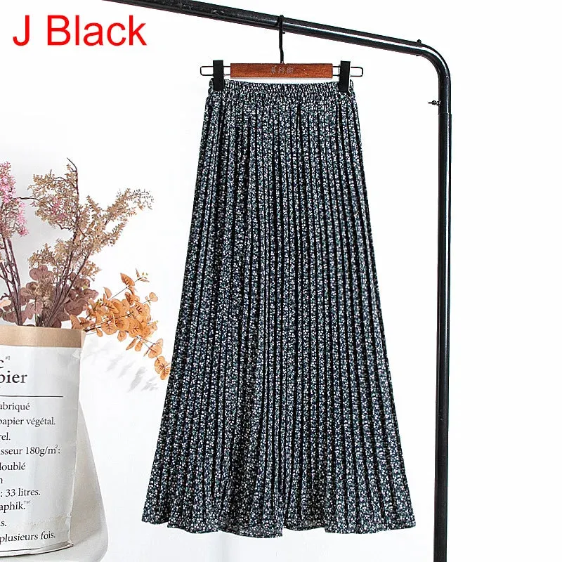 Uniwim Skirts Womens 2024 High Waist Floral Print Mid Calf Long Pleated Skirt Women Summer Vintage Elegant Chiffon Midi Skirt