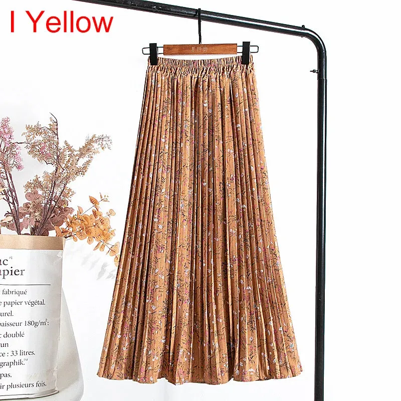 Uniwim Skirts Womens 2024 High Waist Floral Print Mid Calf Long Pleated Skirt Women Summer Vintage Elegant Chiffon Midi Skirt