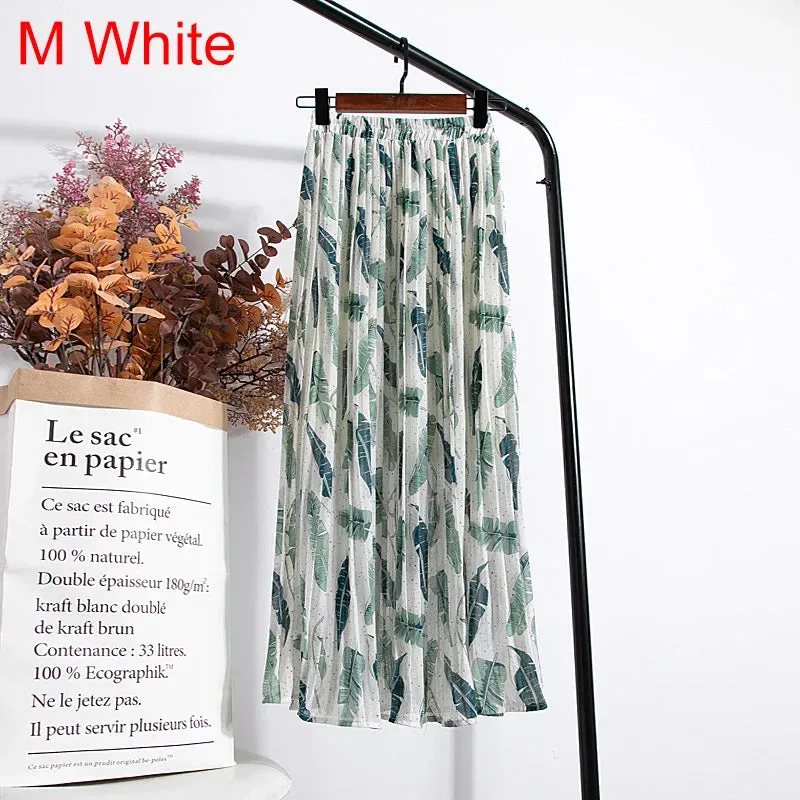 Uniwim Skirts Womens 2024 High Waist Floral Print Mid Calf Long Pleated Skirt Women Summer Vintage Elegant Chiffon Midi Skirt