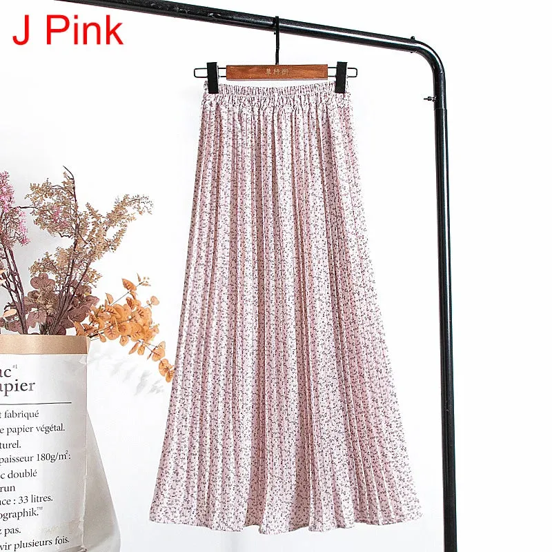 Uniwim Skirts Womens 2024 High Waist Floral Print Mid Calf Long Pleated Skirt Women Summer Vintage Elegant Chiffon Midi Skirt