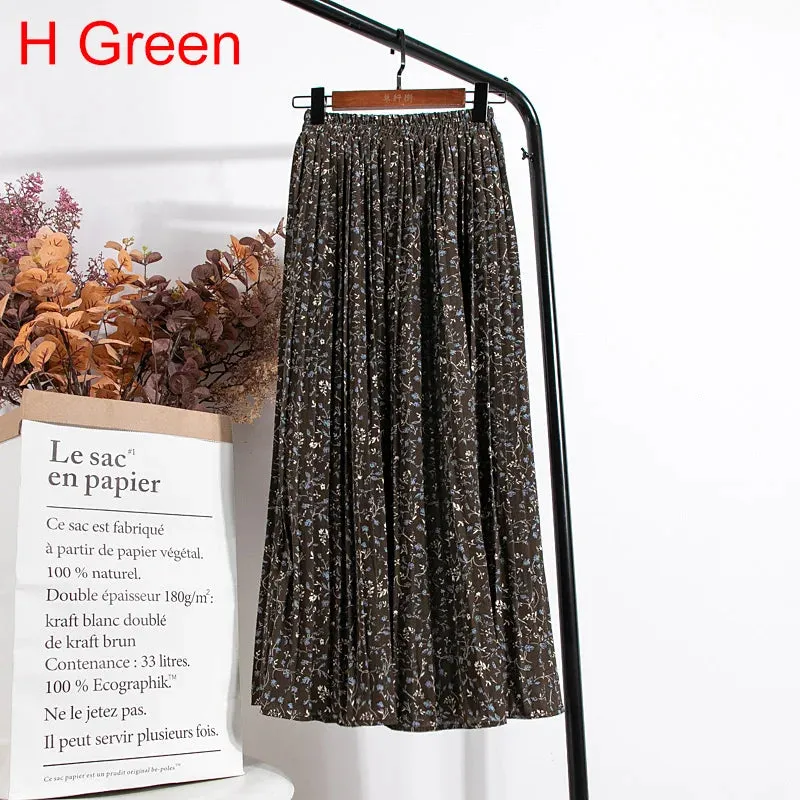 Uniwim Skirts Womens 2024 High Waist Floral Print Mid Calf Long Pleated Skirt Women Summer Vintage Elegant Chiffon Midi Skirt