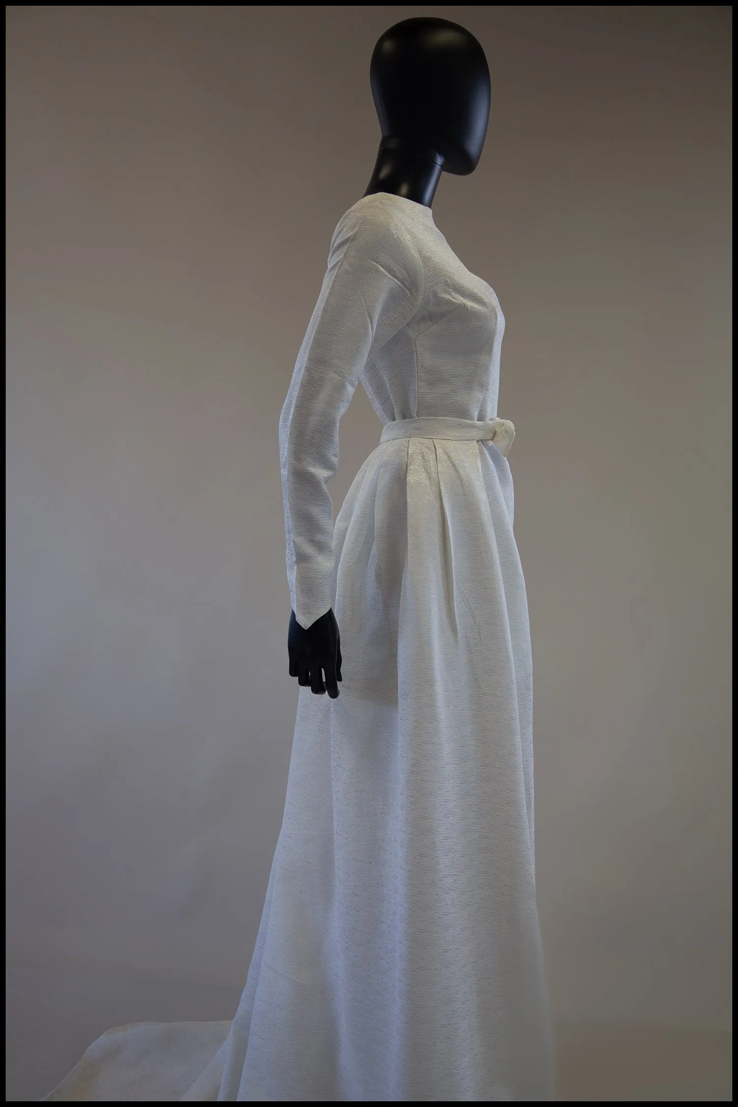 Vintage 1960s White Sateen Wedding Dress and Overskirt