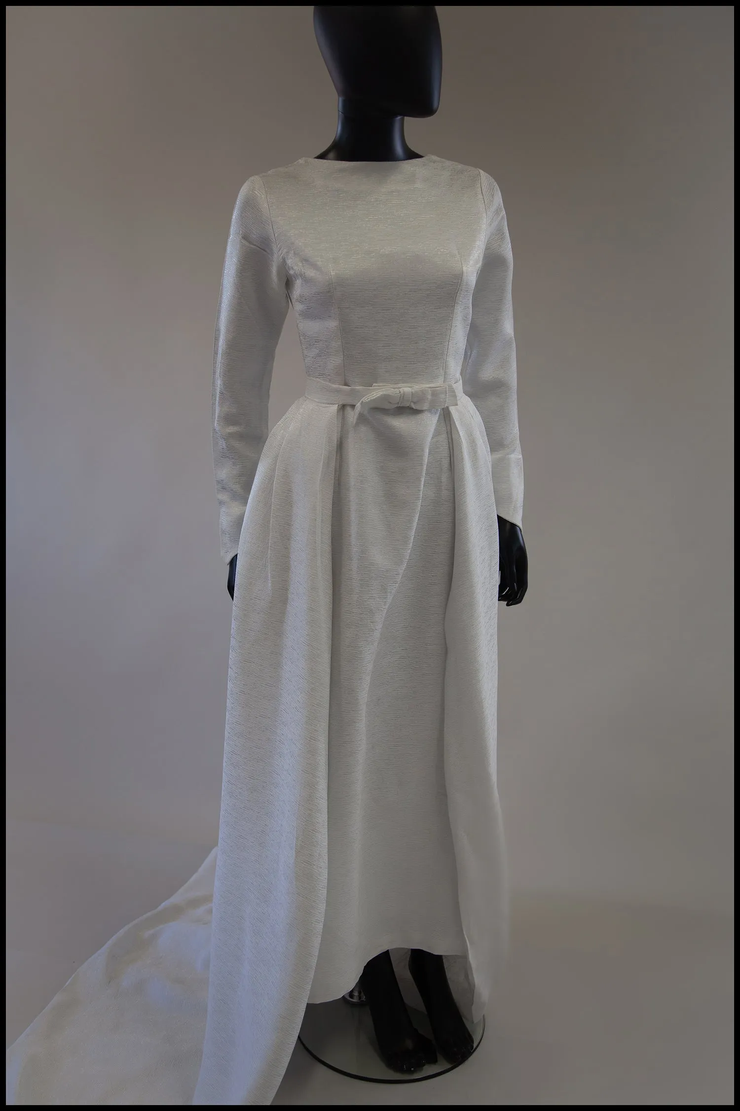 Vintage 1960s White Sateen Wedding Dress and Overskirt