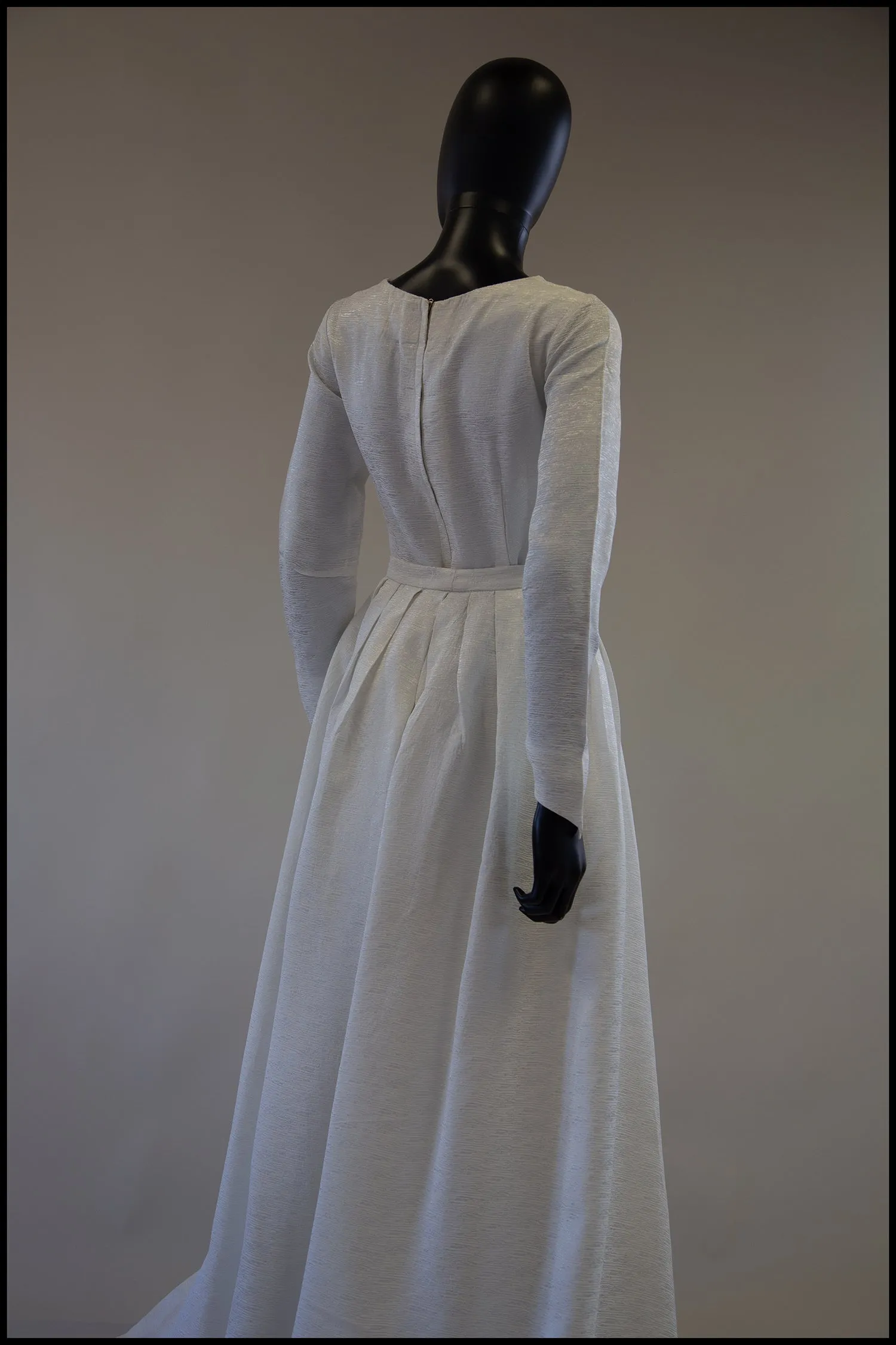 Vintage 1960s White Sateen Wedding Dress and Overskirt