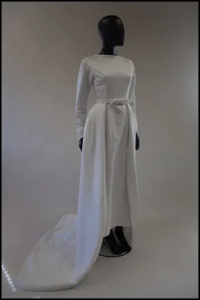 Vintage 1960s White Sateen Wedding Dress and Overskirt