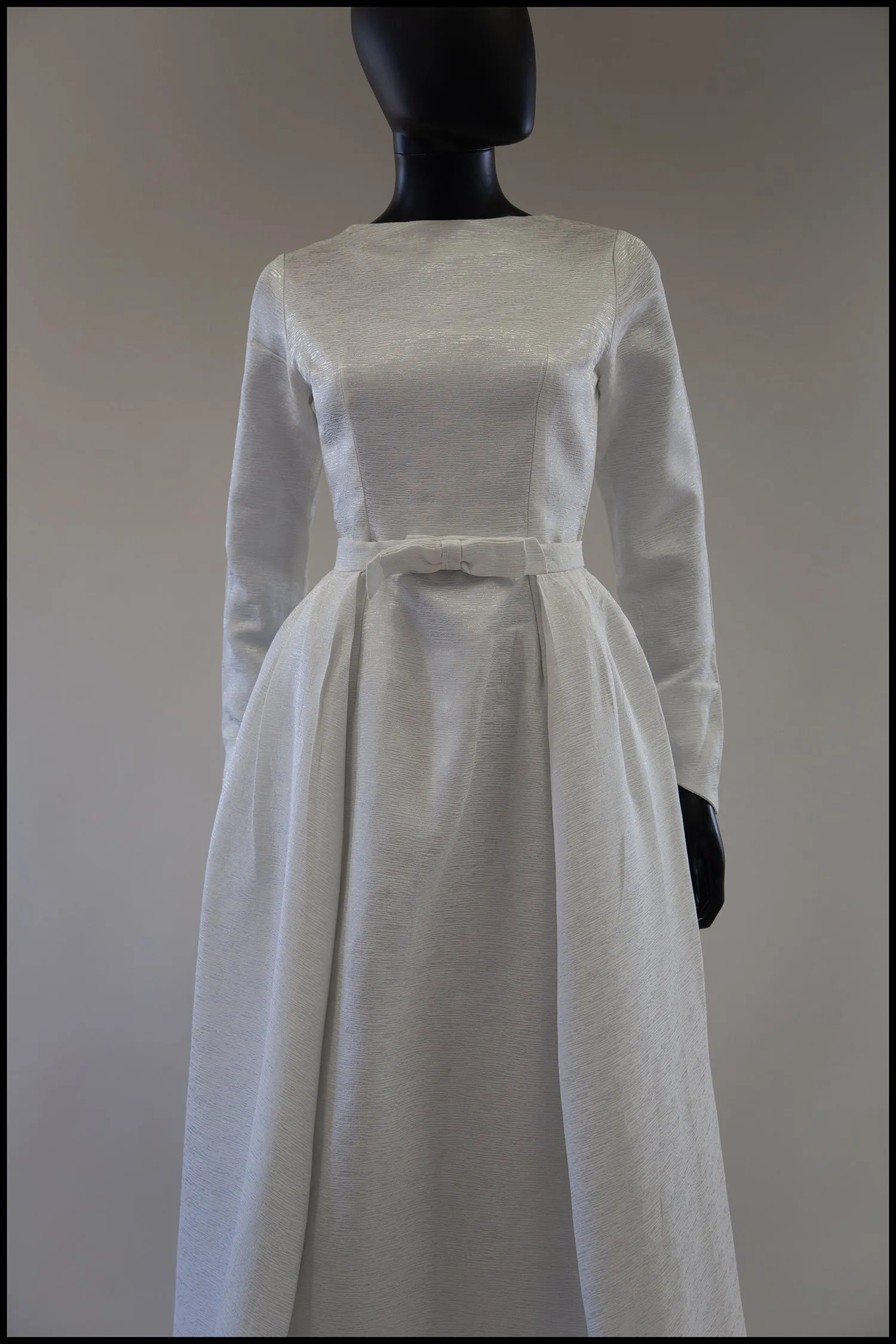 Vintage 1960s White Sateen Wedding Dress and Overskirt