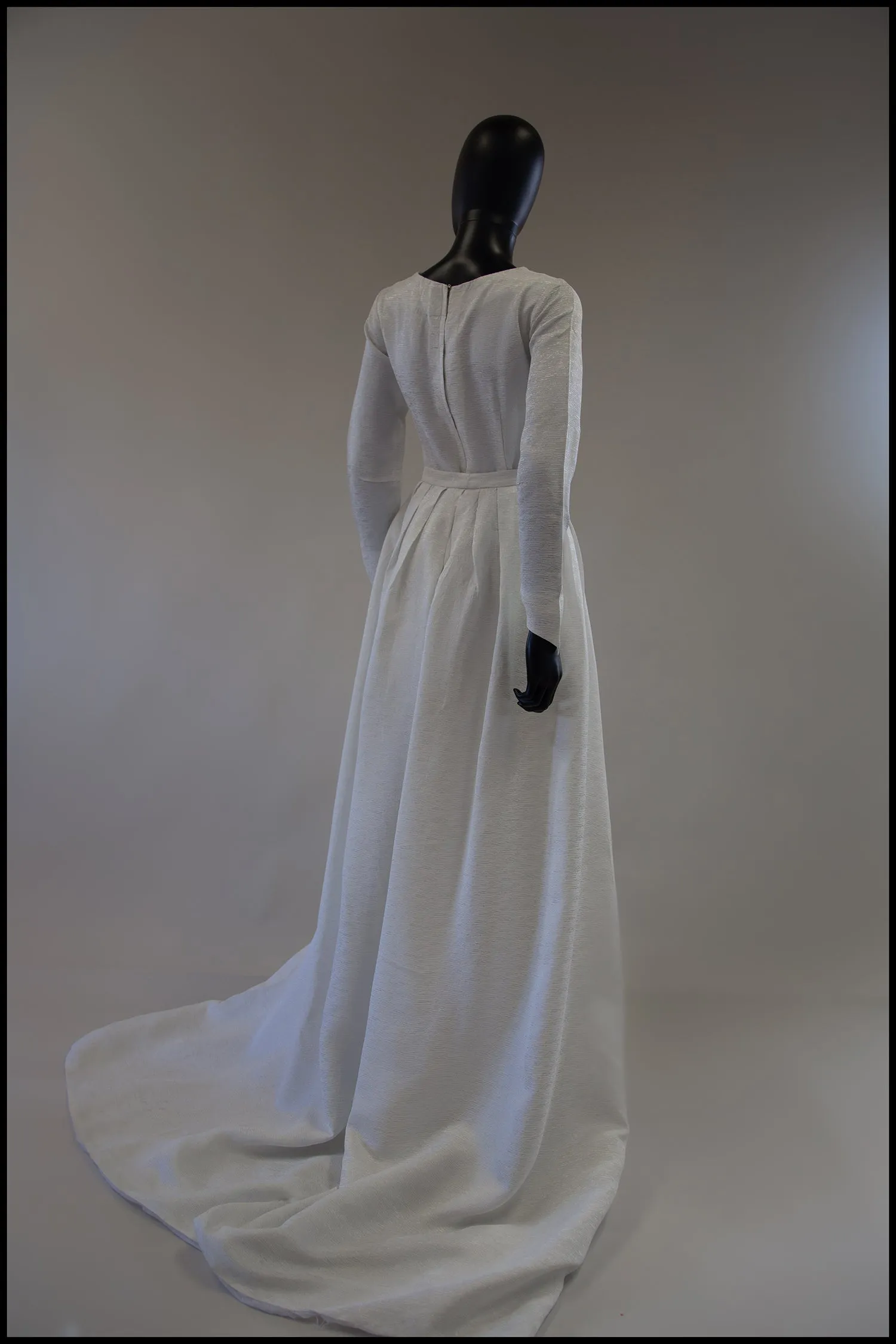 Vintage 1960s White Sateen Wedding Dress and Overskirt