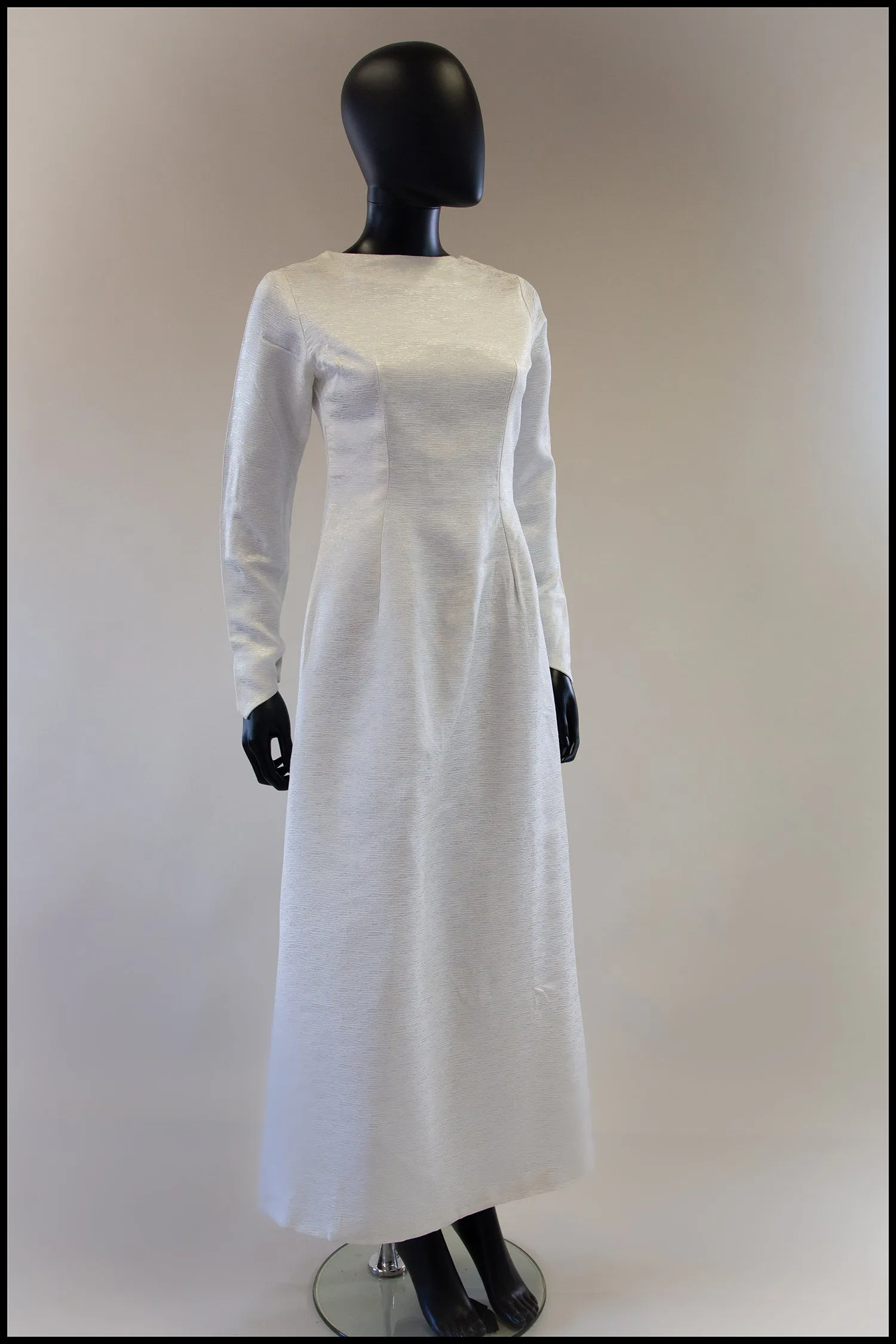 Vintage 1960s White Sateen Wedding Dress and Overskirt