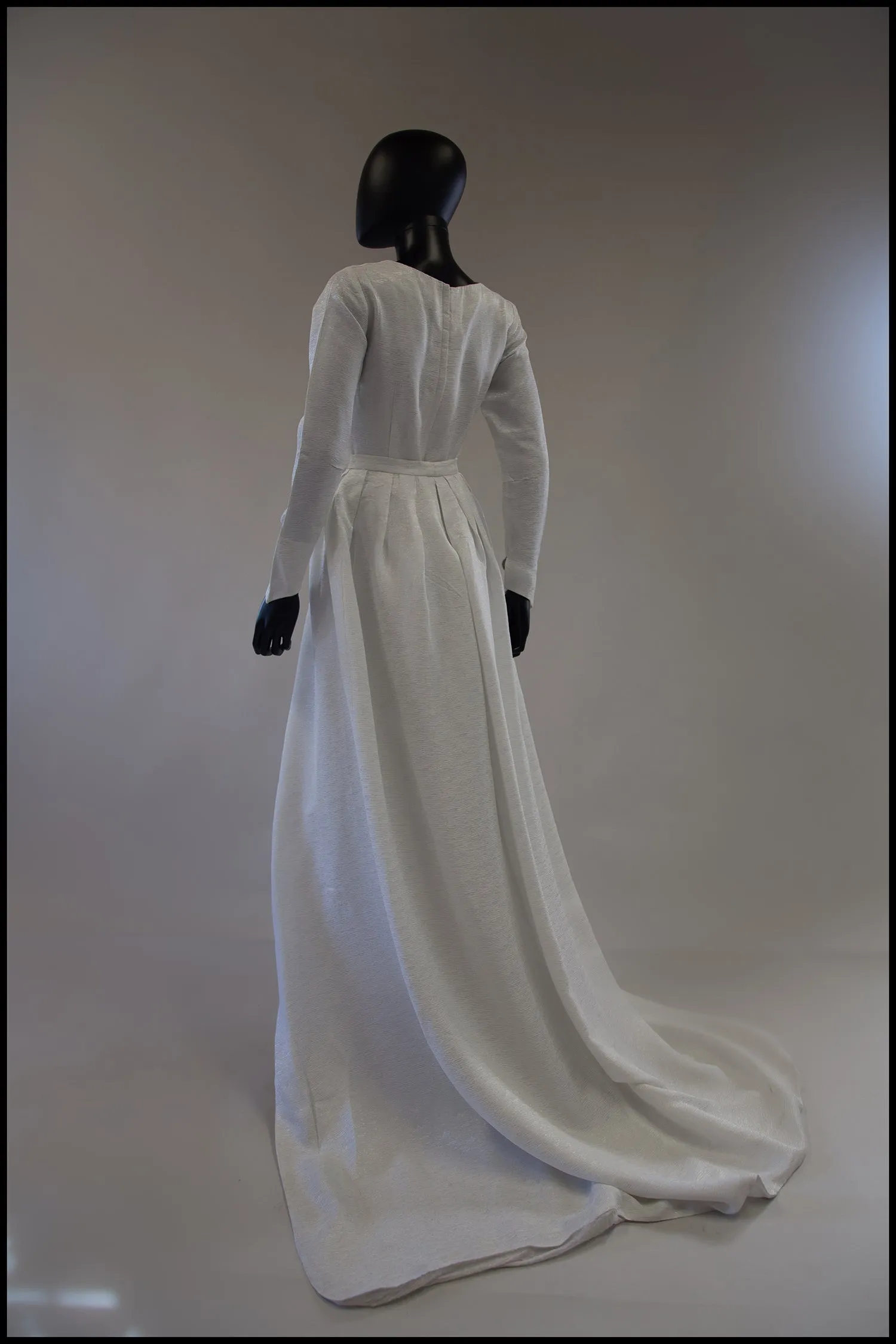 Vintage 1960s White Sateen Wedding Dress and Overskirt