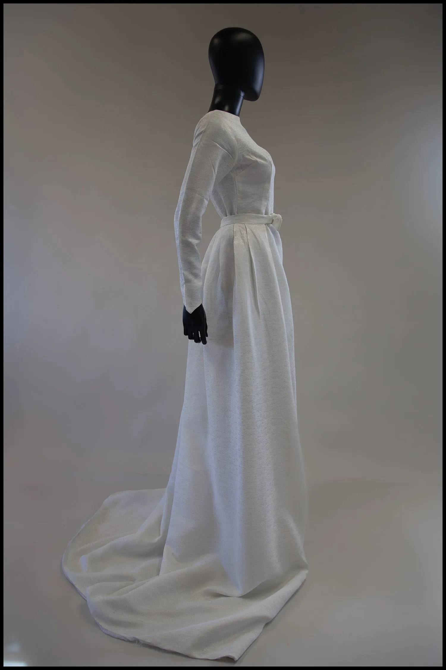 Vintage 1960s White Sateen Wedding Dress and Overskirt