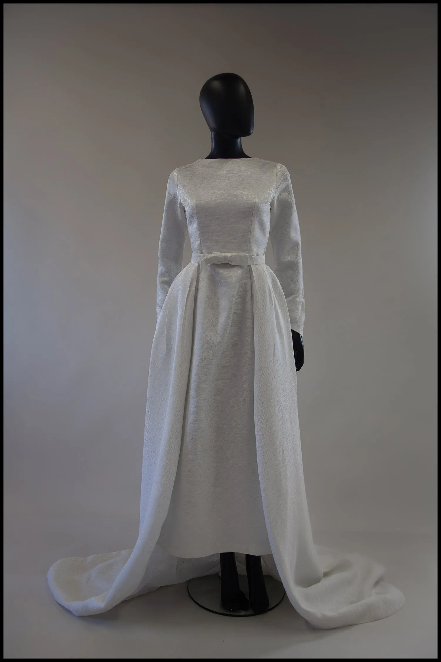 Vintage 1960s White Sateen Wedding Dress and Overskirt