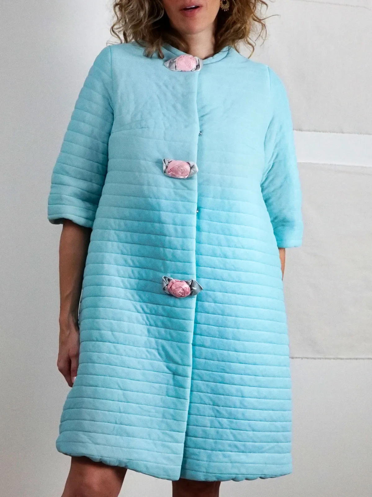 Vintage Powder Blue Quilted House Coat