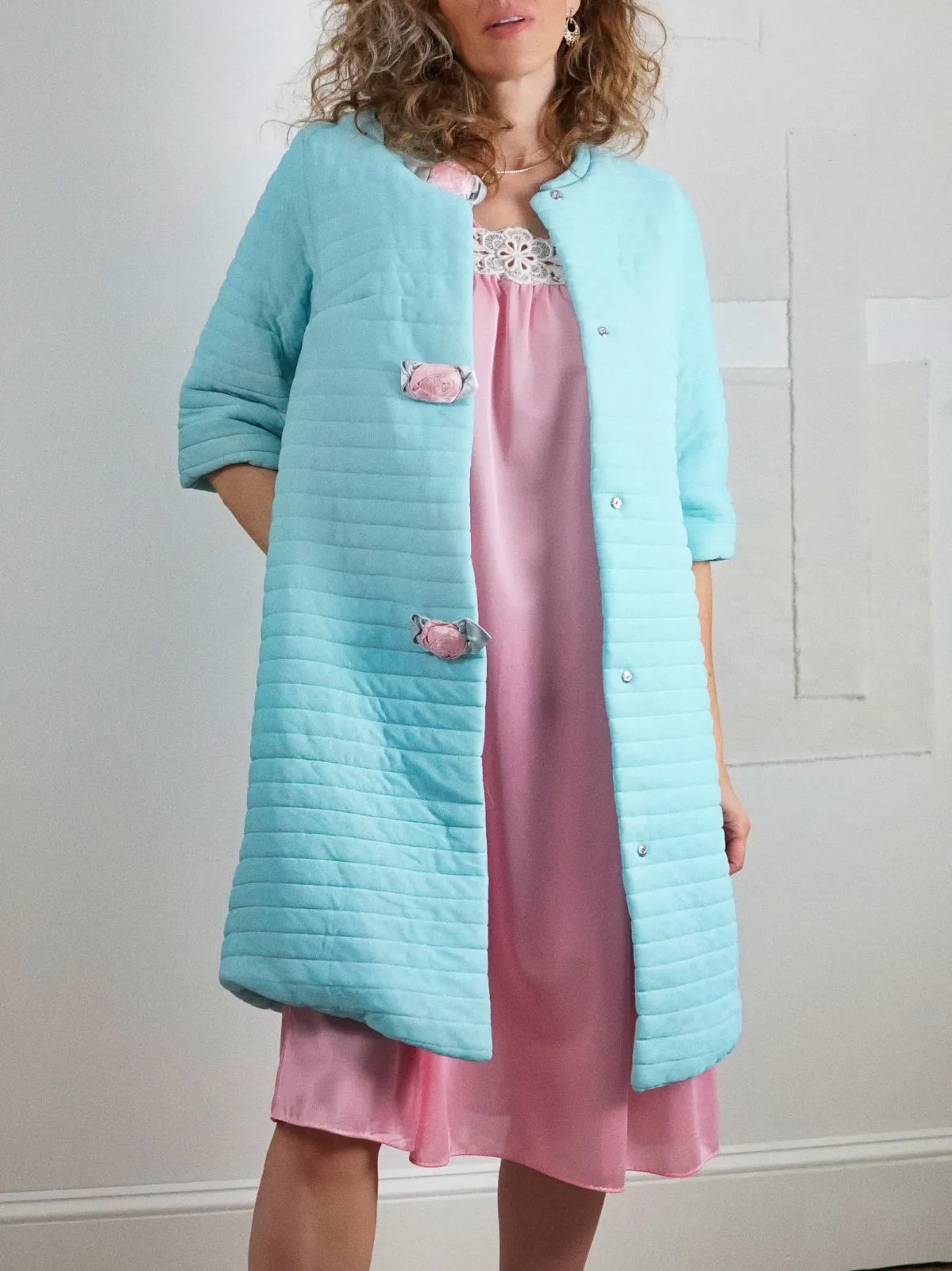 Vintage Powder Blue Quilted House Coat