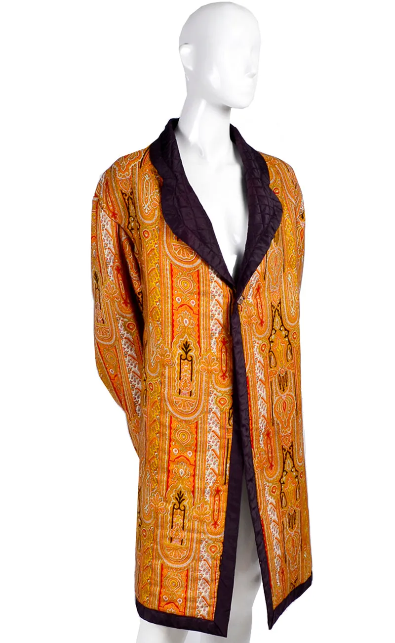 Vintage Quilted Moroccan Style Orange, Red & Black Silk Quilted Smoking Jacket