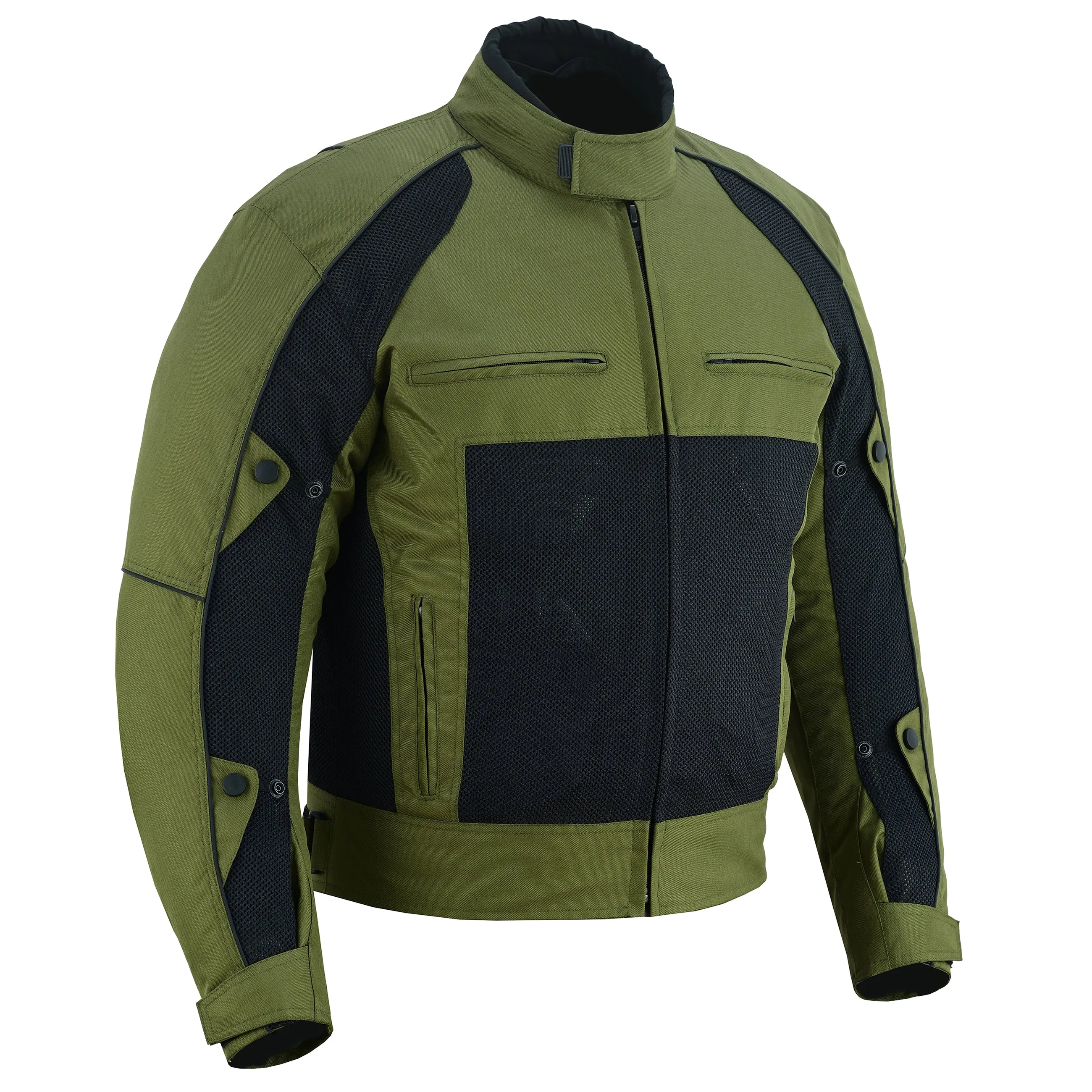 Warrior Gears® Air Mesh Motorbike Jackets for Men, Breathable Textile Motorbike Jacket with Removable Lining and CE Armours - Black and Olive Green