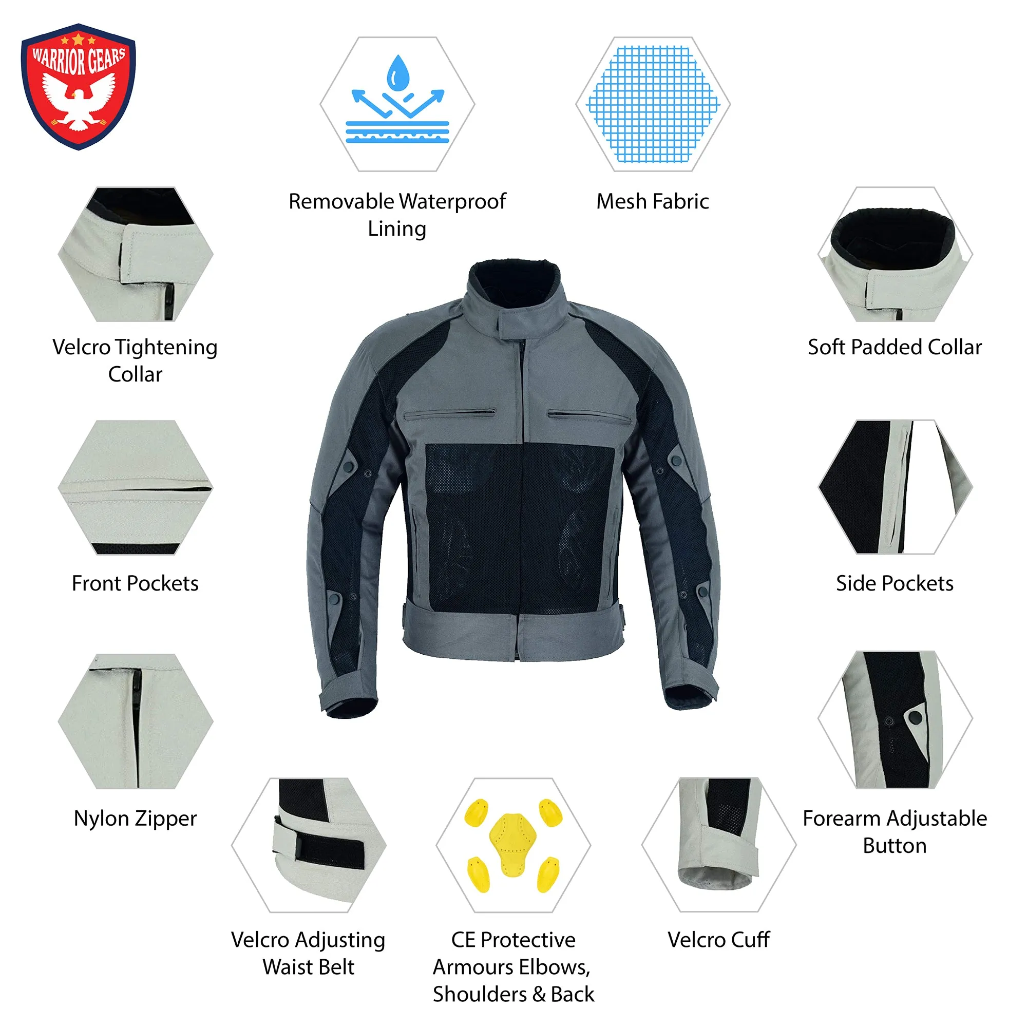 Warrior Gears® Air Mesh Motorbike Suits for Men, Breathable Textile Motorbike Jacket and Trouser with Removable Lining and CE Armours