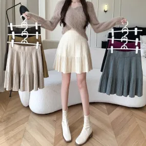 Wenkouban frat boy outfits 2024 Autumn and Winter New Knitted Skirt Women's Pleated Wool Skirt Waist Slimming Small Fashion Skirt